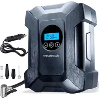Travelhawk Compressor Tyre Pump - Electric Bicycle Pump - Air Compressor - Electric 12V - 30 L/Min - 100psi - Portable - for Car, Bicycle, Motorcycle