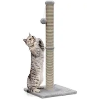 Avalo griffoir avec boule de jeu - 36x36x74 - Gris clair - Griffoir pour chat
