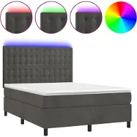 vidaXL Lit boxspring avec matelas & LED gris foncé 140x200 cm velours