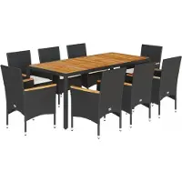 vidaXL Salon de jardin 9 pièces avec coussins Noir Poly rotin Acacia