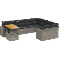 vidaXL Ensemble de salon de jardin 10 pièces avec coussins Gris Poly Rattan