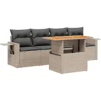 vidaXL Ensemble de salon de jardin 5 pièces avec coussins Gris Poly rotin