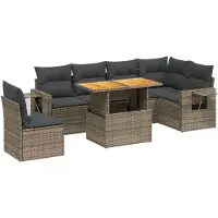 vidaXL Salon de jardin avec coussins 7 pcs gris résine tressée