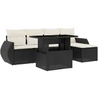 vidaXL Ensemble de salon de jardin 6 pièces avec coussins noir poly rotin