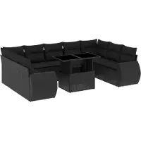 vidaXL Ensemble de 10 canapés de jardin avec coussins noir poly rotin
