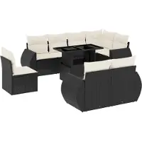 vidaXL Ensemble de salon de jardin 9 pièces avec coussins noir poly rotin