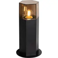 QAZQA Lampadaire d'extérieur noir avec abat-jour fumé hexagonal 30 cm - Denmark