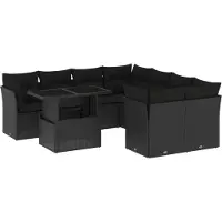 vidaXL Ensemble de salon de jardin 9 pièces avec coussins noir poly rotin