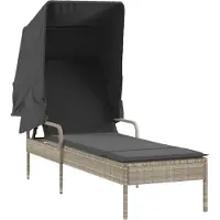 vidaXL Bain de soleil avec toit gris clair et gris foncé Poly rotin