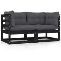 vidaXL Canapé de jardin 2 places avec coussins Pin massif noir