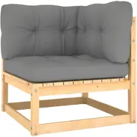 vidaXL Canapé d'angle de jardin avec coussins gris pin massif