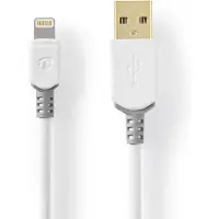 Nedis Câble Lightning | USB 2.0 | Apple Lightning, 8 broches | USB-A mâle | 480 Mbps | Plaqué or | 3.00 m | Rond | PVC | Gris / Blanc | Boîte
