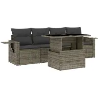 vidaXL Ensemble de salon de jardin 5 pièces avec coussins Gris Poly rotin