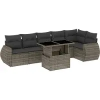 vidaXL Ensemble de salon de jardin 7 pièces avec coussins Gris Poly rotin