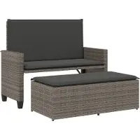 vidaXL Banc de jardin avec coussins et repose-pied gris résine tressée