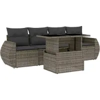 vidaXL Ensemble de salon de jardin 5 pièces avec coussins Gris Poly rotin
