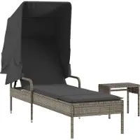 vidaXL Bain de soleil avec toit et table Gris Poly rotin