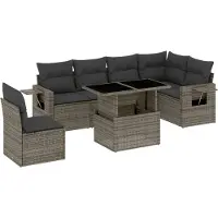 vidaXL Ensemble de salon de jardin 7 pièces avec coussins Gris Poly rotin