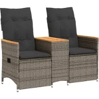 vidaXL Canapé de jardin 2 places réglable avec table Gris Poly rotin