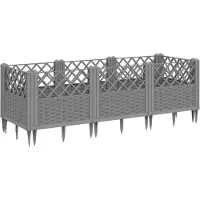 vidaXL Jardinière avec piquets gris clair 123,5x43,5x43,5 cm PP