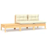 vidaXL Ensemble de salon de jardin 3 pièces avec coussins en pin massif crème