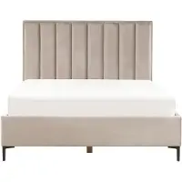Beliani Lit avec couverture en velours Sezanne 160 X 200 cm Beige gris Lumarko