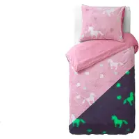 Sleeptime - Housse de couette Licorne phosphorescente - 140x200/220 + 1 taie d'oreiller 60x70 - Rose