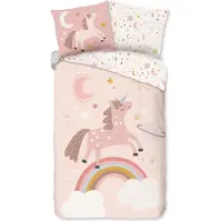 Pure Housse de couette enfant "licorne, arc-en-ciel et étoiles" - Rose - (140x200/220 cm) - Microfibre