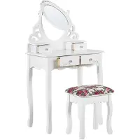 Beliani Coiffeuse Blanche 4 Tiroirs Avec Miroir Et Tabouret Amour