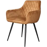 DS4U Ravi 3.0 Chaise de Salle à Manger Velours Or - Siège Confortable - Pieds en Métal Noir - Dossier avec Motif Losanges - Avec Accoudoirs - Chaise Coque
