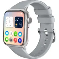 Nuvance - Smartwatch Hommes et Femmes avec Bluetooth - 45mm - Convient à tous les Smartphones - Podomètre et moniteur de fréquence cardiaque - Étanche - Gris