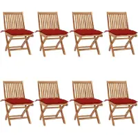 vidaXL Chaises de jardin pliantes avec coussins 8 pcs. Bois massif teck