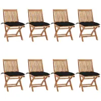 vidaXL Chaises de jardin pliantes avec coussins 8 pcs. Bois massif teck