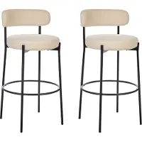 Beliani Lot de 2 chaises de bar beige clair en acier bouclé pieds noirs sans accoudoirs style moderne mobilier de salle à manger