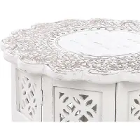 Beliani Table basse en bois de manguier blanc crème avec motif sculpté style rustique oriental salon couloir