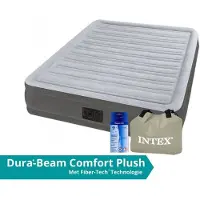 Intex Comfort Plush - Matelas gonflable (mi-haut) - Double - Avec kit de réparation - 203x152x33 cm - PVC - Gris clair