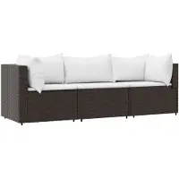 vidaXL Ensemble de salon de jardin 3 pièces avec coussins Marron Poly Rattan
