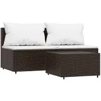 vidaXL Ensemble de salon de jardin 3 pièces avec coussins Marron Poly Rattan