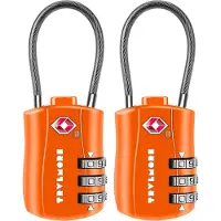 TRVLMORE Serrure de valise - Serrure de voyage TSA - Cadenas - 3 chiffres - 2 pièces - Serrure à chiffres - Orange