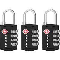 TRVLMORE Serrure de valise - Serrure de voyage TSA - Cadenas à 4 chiffres - 3 pièces - Noir