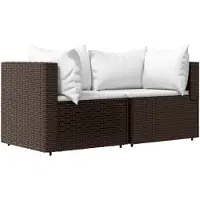 vidaXL Canapé d'angle de jardin avec coussins 2 pcs. Marron Poly Rattan