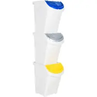 vidaXL Poubelle avec couvercles 3 pcs Empilable Blanc PP 120 L