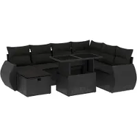 vidaXL Ensemble de jardin canapé 8 pièces avec coussins noir poly rotin