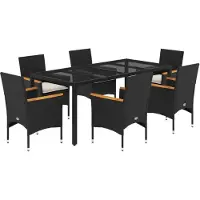 vidaXL Ensemble de jardin 7 pièces avec coussins noir Poly rotin verre