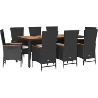 vidaXL Salon de jardin 9 pièces avec coussins noir poly rotin