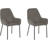 Beliani Lot de 2 chaises de salle à manger en velours côtelé gris, pieds en métal noir, style glamour