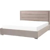 Beliani Lit avec rangement tapissé de velours taupe 180 x 200 cm design moderne tête de lit tapissée