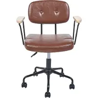 Beliani Chaise pivotante à roulettes, en similicuir marron, réglable en hauteur, avec accoudoirs