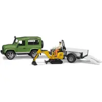 BRUDER Land Rover With A Trailer And Micro Excavator Jcb Argenté