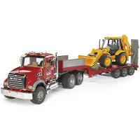 BRUDER - Camion MACK Granite avec remorque surbaissée et chargeuse-pelleteuse JCB 4CX